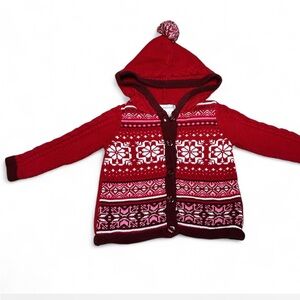 Y2K Aztec Cozy Cabin Red Hooded Cardigan